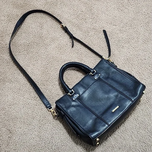 Rebecca Minkoff Bree MD Top Zip Satchel Black Pebbled Leather Purse Handbag - Picture 12 of 13